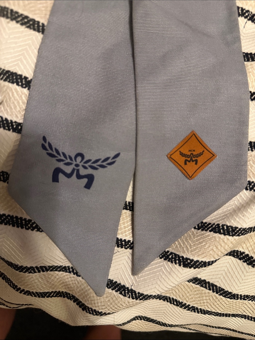 MCM Light Blue Monogram Scarf and Scrunchie Set with Gold Charm - Picture 3 of 7
